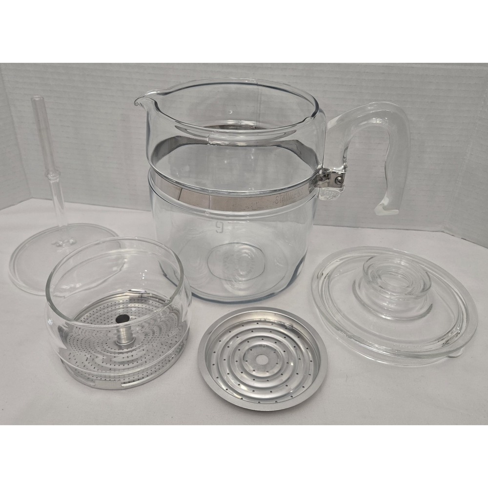 Vtg Pyrex 9 Cup Percolator Coffee Pot #7759 B Flameware Complete Set - Pristine